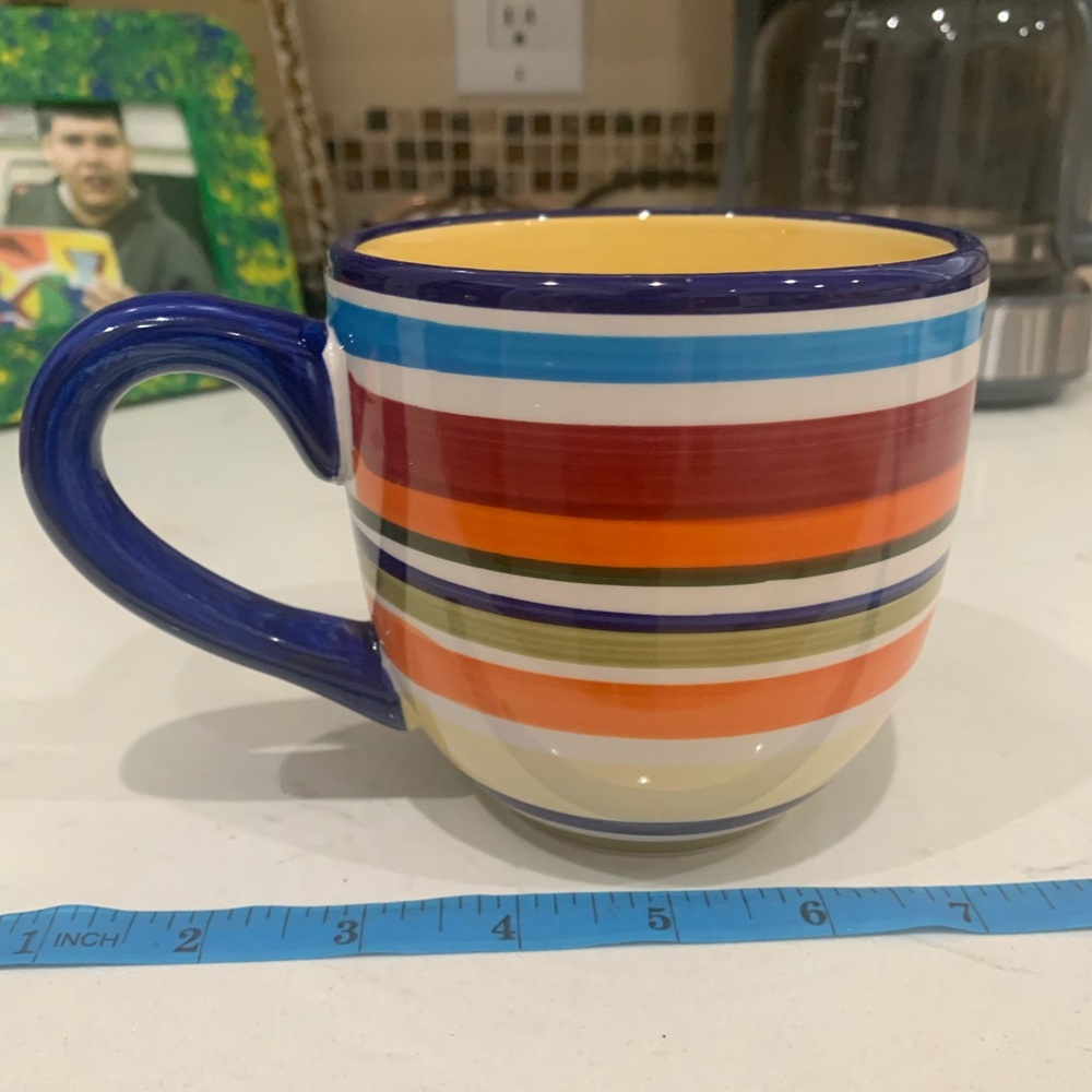 Blue and Red Striped Ceramic Mug Cup Glossy Finish